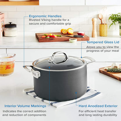 Viking Dutch Oven Non Stick, 6 Quart Hard Anodized Nonstick Cookware Pot with Glass Lid, Dishwasher and Oven Safe, Induction Ready, Gray4