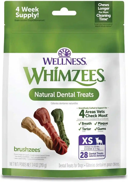 Whimzees Wellness Brushzees Natural Dog Dental Treat, VOHC Accepted Chews, Freshens Breath, Extra-Small Size, 12.7 Oz Bag, 48 Count14
