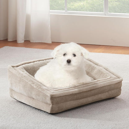 Laojin Balhen Cat Couch for Pets, Washable Cat Beds for Indoor Cats, Super Soft Plush Supportive Dog Couch Bed for Puppy and Kitten with Anti-Slip Bottom, 24Inch, Beige11