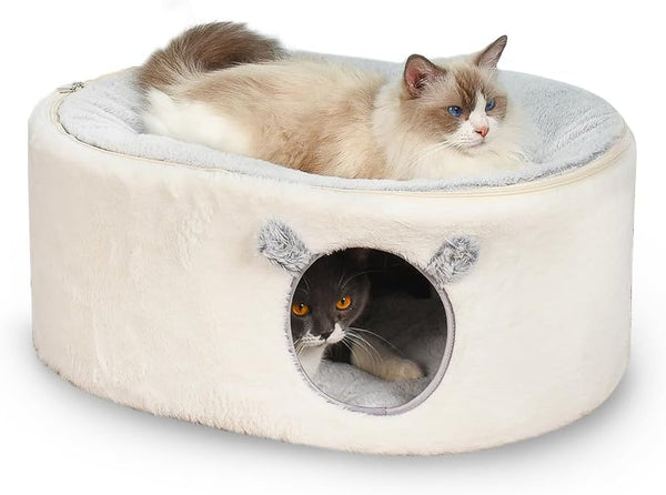 Zoratoo Enclosed Cat House for Indoor Cats, Pet Cave with Washable Cover | Portable Raised Pet Bed, Sturdy Metal Frame, Detachable Washable Cover, Oval Shape Cuddle Bed for Sleeping Kittens1