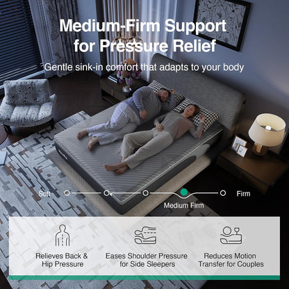 Airyflow Queen Mattress 14 Inch, Gel Memory Foam Mattress Queen | for Cool Night & Spinal Alignment, Pressure Relief & Motion Isolation, Green Tea-Infused, Certipur-Us Certified, Medium Firm5
