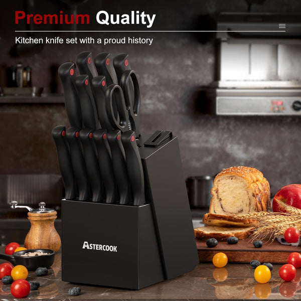 Knife Set for Kitchen with Block and Sharpener 15Pcs German | Stainless Steel Kitchen Utensils Set Dishwasher Safe5