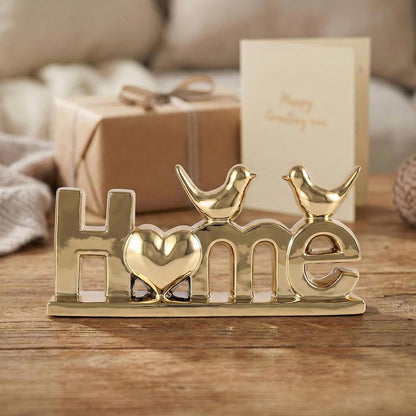 Home Sign Statue and Gold Love Birds Figurines, Modern Animal Home Decor Knick Knack, Ceramic Bird Statue for Floating Shelf Coffee Table Bookcase TV Stand Accent Side Table Decorative6