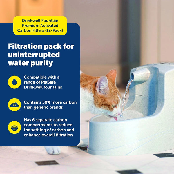 Petsafe Drinkwell Premium Carbon Filters, Dog & Cat Fountains, 12-Pack | Certified Fit for Drinkwell Outdoor, Everflow, Multi-Tier, Original, Platinum, Zen & Mini, 50% More Carbon.2