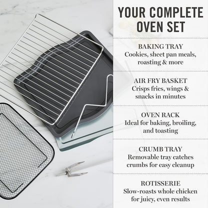 French Door Air Fryer Toaster & Convection Oven 34QT, Linen | 12-In-1 Countertop Oven, Bake, Broil, Roast, Fits 12” Pizza, Dehydrate, Air Fry Basket, Oven Rack, Rotisserie, Cream White7