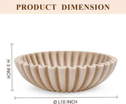 Large Decorative Bowl, Modern Handicraft Bowls for Home Decor, Fruit Bowl for Kitchen Counter, Ruffle Decor, Stylish Key Bowl for Entry Table, Artificial Stone Beige2