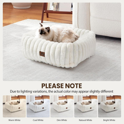 Cute Dog Bed for Small Dogs & Cats,Washable Fluffy Cat Beds for Indoor Cats, Rectangle Orthopedic Memory Foam Puppy Beds with Anti-Slip Bottom, 20 X19 X 7 Inches, Cream(20X19X6Inchs)3