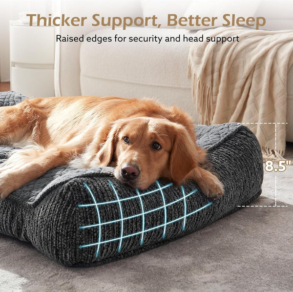 JOEJOY XL Orthopedic Dog Bed for Large Dogs, Extra Thick Foam Pet Bed Sofa | Bolster Sides, Large Sized Dog Couch Bed with Removable Washable Cover, Non-Slip Bottom, Grey (42"X30")2