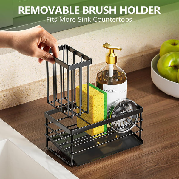 Sink Caddy Sponge Holder for Kitchen with Brush Holder and Stainless Steel Self Drain Tray, Rustproof Kitchen Sink Organizer for Sponge, Soap Dispenser Storage Accessories6