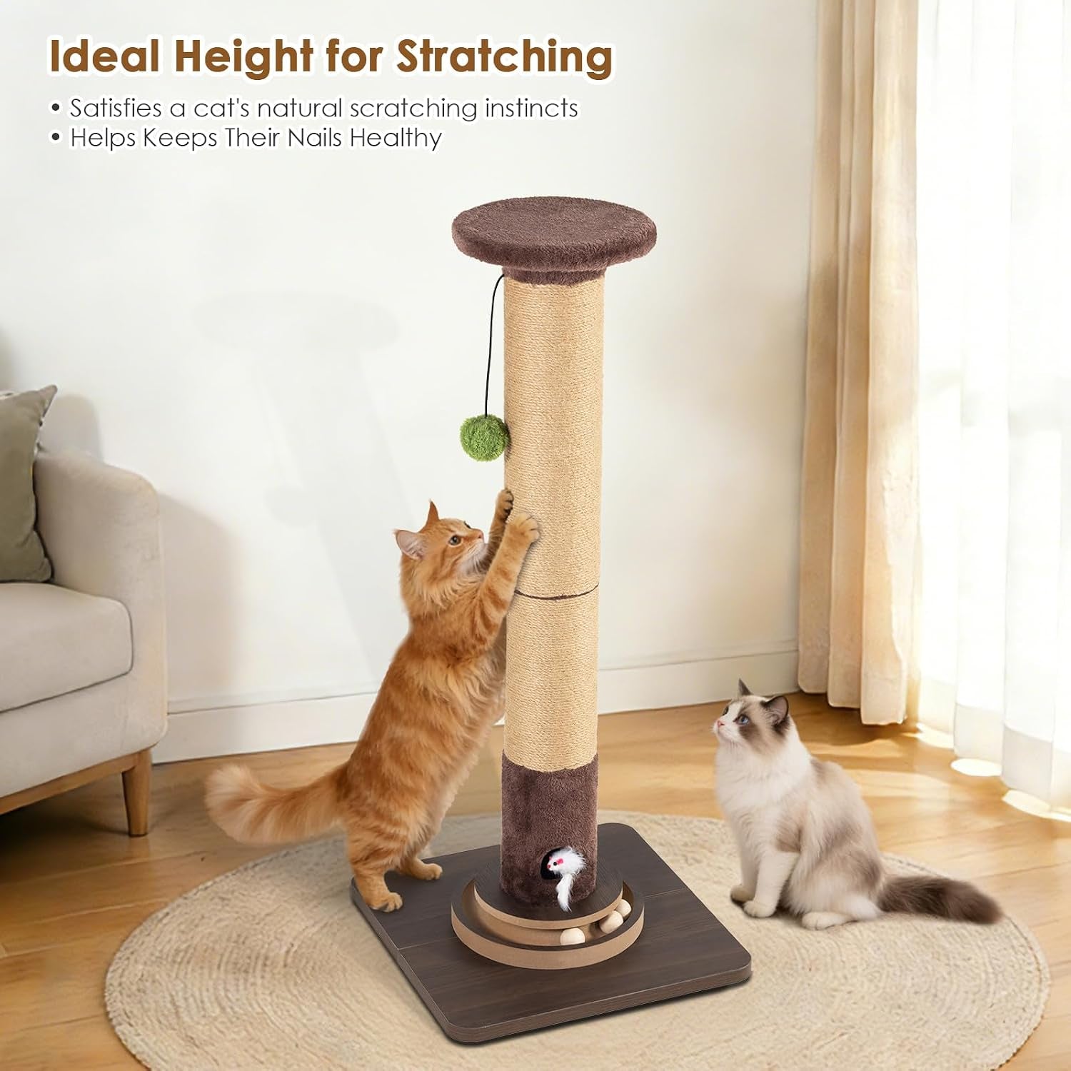 35-4-tall-sisal-cat-scratching-post-anti-tip-stable-base-interactive-mouse-hole-toys-furniture-grade-wood-cat-scratcher-tower-for-indoor-cats