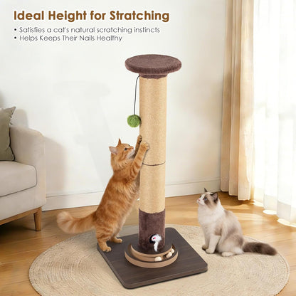 35.4" Tall Sisal Cat Scratching Post, Anti-Tip Stable Base, Interactive Mouse Hole & Toys, Furniture Grade Wood Cat Scratcher Tower for Indoor Cats5