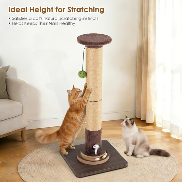 35.4" Tall Sisal Cat Scratching Post, Anti-Tip Stable Base, Interactive Mouse Hole & Toys, Furniture Grade Wood Cat Scratcher Tower for Indoor Cats5