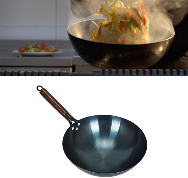 Traditional round Bottom Wok Stir Fry Pan - Uncoated Iron Single Handle Cookware for Authentic Cse Cooking at Home & Restaurants (36Cm)1