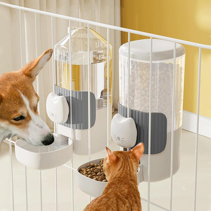 Yummy Sam Hanging Automatic Small Pet Food Water Dispenser, Auto Gravity 0.8L Cat Feeder and 0.87L Water Dispenser, Self-Feeding and Waterer Set Kennel Feeding Station for Puppy Cats (Grey White)4