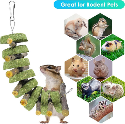 ERKOON Bunny Chew Toys, Rabbit Chew Toys for Teeth Grinding, Improve Dental Health, 100% Natural Apple Wood Timothy Grass Cake Treats for Rabbits Guinea Pigs Chinchillas Bunnies Hamsters (3 Pcs)6