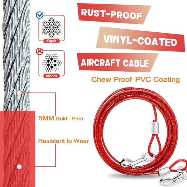 Supet Dog Tie Out Cable and Stake 32/16/10 Ft Outdoor, Yard and Camping, for Medium to Large Dogs up to 125 Lbs, 16" Stake, 32/16/10 Ft Cable with Durable Spring and Metal Hooks for Outdoor4