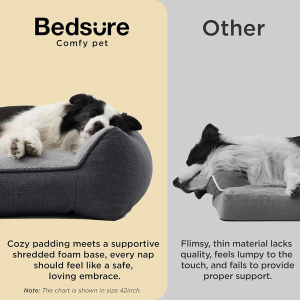Bedsure Supportmax™ XL Orthopedic Dog Beds Large Sized Dog - Extra Thick Supportive Dogs Couch with Waterproof Washable Cover, Extra Large Comfort Pet Sofa with Soft Sherpa & Nonskid Bottom, Grey, 42"3