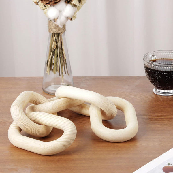Wood Chain Link Decor, 5-Link Wooden Decorative Chain Home Decor Accents, Coffee Table Decor, Shelf Decor Aesthetic, Bookshelf Table Decorative Objects for Living Room, Housewarming Gifts5