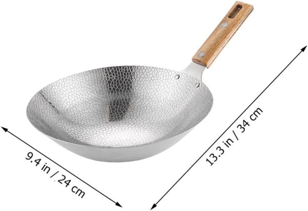 13.38 Inch Stainless Steel Kitchen Wok with Wooden Handle Multipurpose Stir-Fry Pan for Home and Restaurant Cooking Even Heat Distribution Easy to Clean9