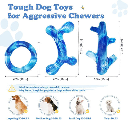 Furdog 3Pack Dog Toys for Aggressive Chewers Dog Chew Toy Tough Dog Toys to Keep Them Busy Bacon Flavor Teething Chew Toys & Dental Health for Large Medium Small Breeds (Blue)2