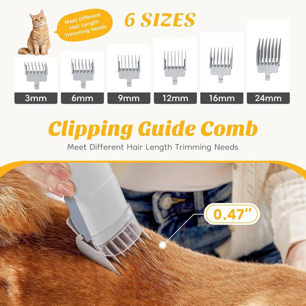 NEWBULIG Pet Grooming Vacuum Kit for Cats and Dogs, 2.5L Dust Cup, White | 3 Suction Modes and 5 Groomer Tools, Dog Clippers with Cordless Low Noise for Cats, Dogs Other Animals Hair Trimmer4