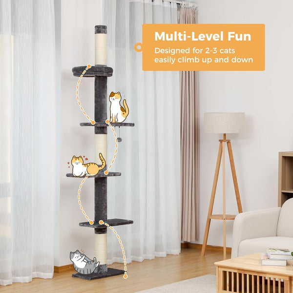 PETEPELA Cat Tree for Indoor Cats, 34.6" Small Cat Tower with Scratching Posts, 2 Condos, Scratching Ramp & Dangling Toys, Cat Play House for Kittens and Small Cats | Compact Tower with Thick Sisal Posts, 2 Condos, Dangling Toys & a Cozy Top Bed—For Kittens & Small Cats6