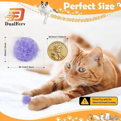 DF DUALFERV 60 Pcs Cat Pom Pom Balls, Interactive Cat Toys, Sparkle Balls for Cats, Extra Large and Fuzzy for Exercise and Entertainment, Multicolor, 1.5 Inch2