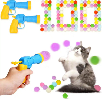 TEAWOO 50Pcs Cat Toys Pom Pom Balls with 1 Launcher Set, Interactive Cat Toy Stuff for Indoor Both Adult & Kitten Toys7
