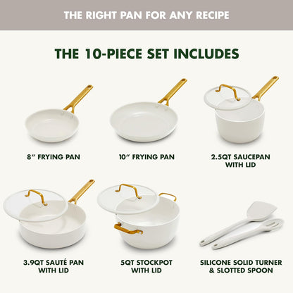 Nonstick Reserve Pro 10 Piece Cookware Set, NSF Certified Ceramic, Hard Anodized Pfas-Free Pots & Pans Set with Lids, Stainless Steel Handles, Oven & Dishwasher Safe, Cream White3
