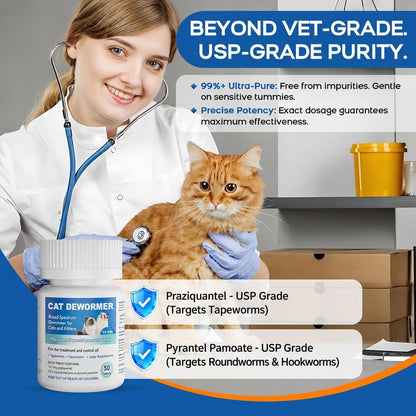 Dewormer for Cats and Kittens - Cat Dewormer All Worms Broad Spectrum | for Tapeworms, Roundworms & Hookworms - 50 Tablets3