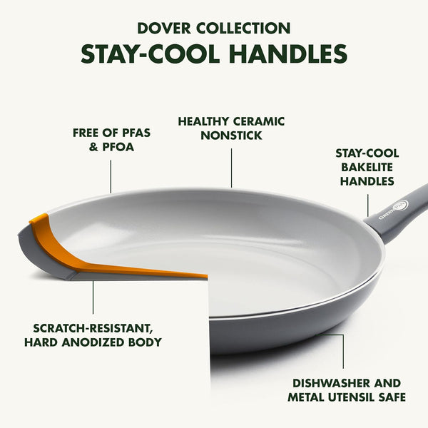 Dover Healthy Ceramic Nonstick, 8" Frying Pan Skillet, Pfas-Free, Dishwasher Safe, Comfort Grip Handle, Grey3