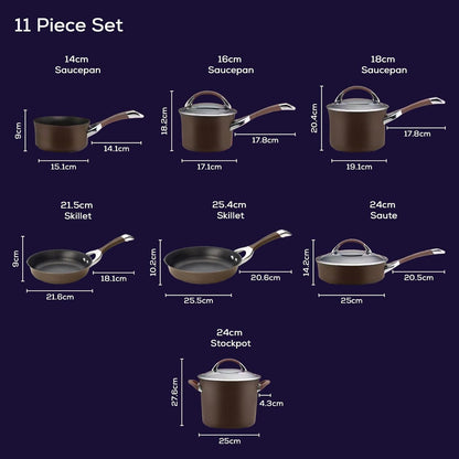 Symmetry Non Stick Pots and Pans Set, 11-Piece, Chocolate | Hard Anodized Induction Pots and Pans Set, Durable, Dishwasher and Oven Safe to 400°F, Compatible with All Stovetops10