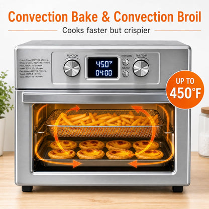 23QT Countertop Toaster Oven, 1800W Multifunctional Electric Oven with 60Min Timer and 450°F Max Temp, Equipped with Fry Basket, Baking Pan & Rack, Perfect for Toast, Bake, Broil, Pizza6