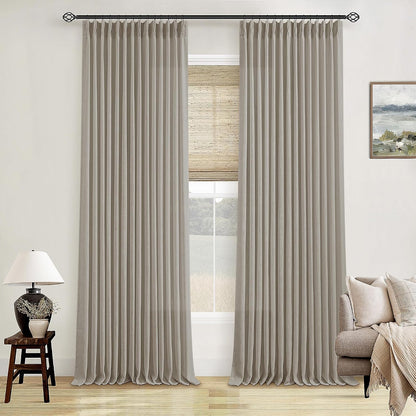 Burlywood Birch Pinch Pleated Linen 90 Inch Curtains 2 Panels | Thick Linen Textured, Flax Burlap Taupe, Pinch Pleat Drapes 90 Inches Long, Semi Sheer Curtains, for Dining Bedroom Office1