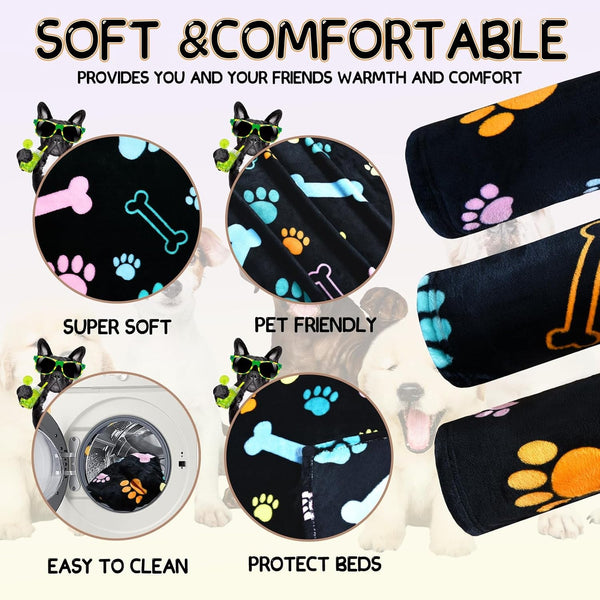Rezutan Dog Blankets for 3 Pack Large Medium Pet Cat, Soft Fuzzy Washable Blanket, Comfort Flannel Suitable for Dogs Kennels & Beds, Sofas, Furniture, Gifts Puppy Essentials, 41 X 31 Inch, Black7