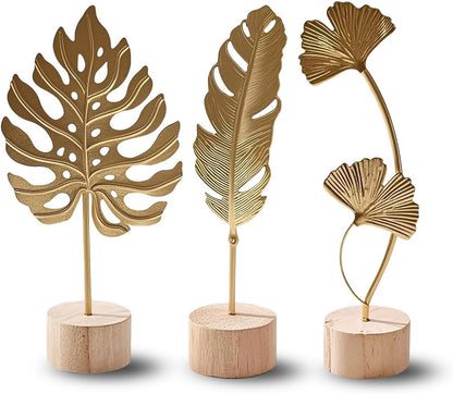 Gold Leaf Home Decor Set - Metal Leaves Statues, Modern Artistic Sculptures for Living Room, Office, Shelf & Home Decorative, Handmade 3D Botanical Accents1