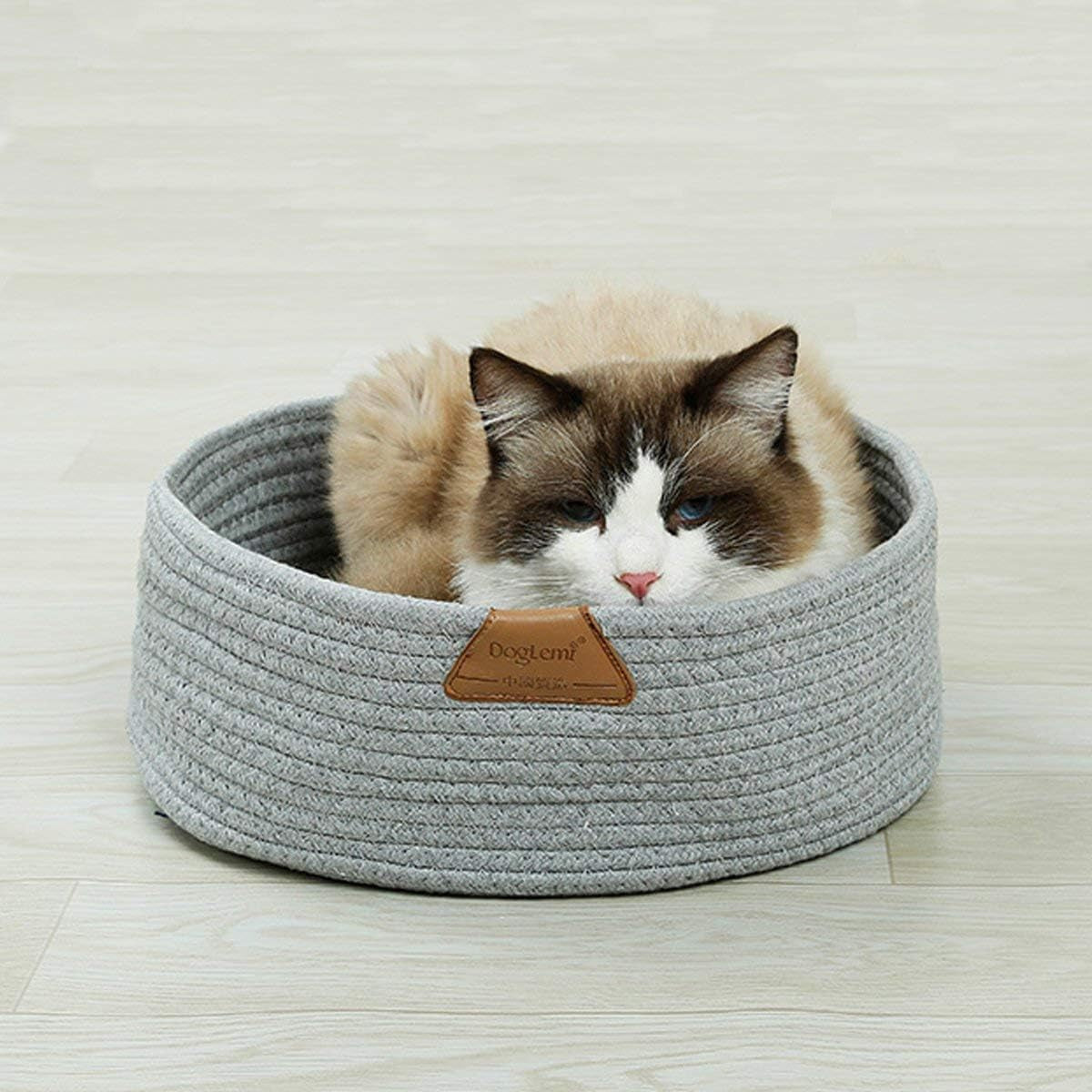 cat-bed-basket-nest-round-cotton-rope-woven-warm-medium-pet-sleeping-bed-house-cute-fun-scratcher-scratching-scratch-mat-pad-for-puppy-small-dogs-indoor-play-eco-washable-winter-summer-gray