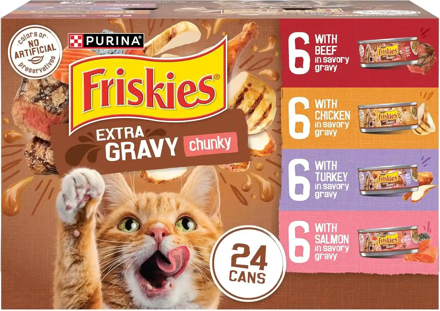 purina-friskies-extra-gravy-wet-cat-food-chunky-24ct-variety-pack-with-chicken-turkey-salmon-beef-pack-of-24-5-5-oz-cans
