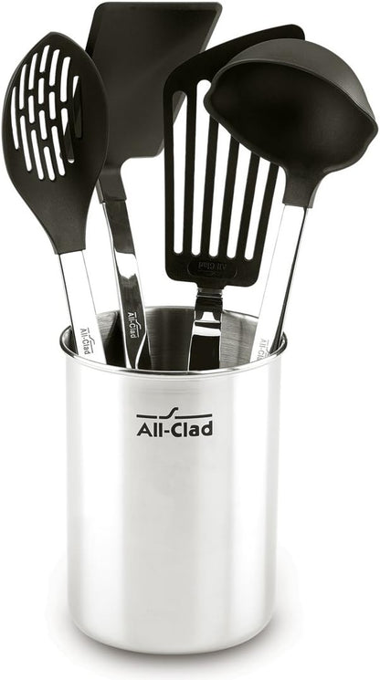 All-Clad Specialty Stainless Steel with Nylon Head Kitchen Gadgets 4 Piece Tool Set with Caddy Kitchen Tools, Kitchen Hacks Silver1