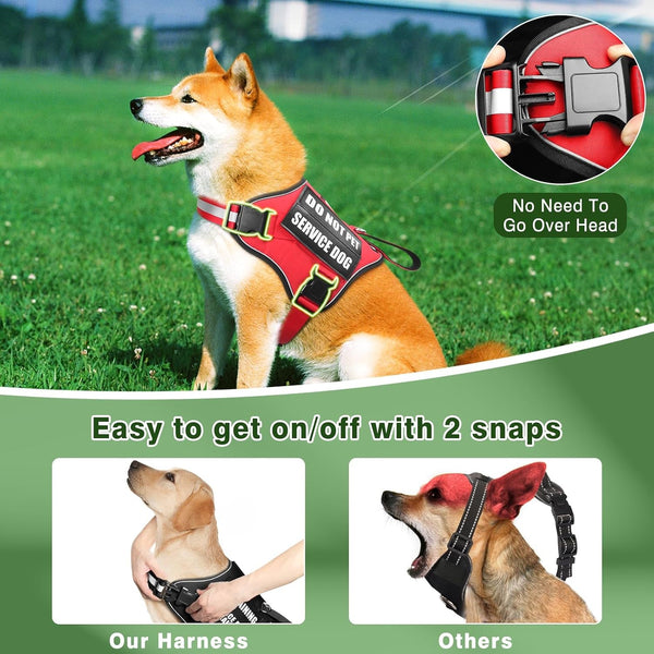 Service Dog Vest Harness and Leash Set+10 Patches,No Pull&Adjustable Reflective Dog Harness with Soft Padded Handle for Training/Everyday,Fit Small/Medium/Large/Extra-Large Dogs(Red XL) | No Pull&Adjustable Reflective Service Dog Harness Large Sized,Dog Leash with 2 Soft Padded Handles,For Training Working2