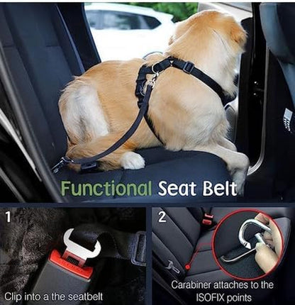 Vavopaw Dog Seat Belt Vest Harness for Car,2 in 1 Seatbelt Buckle | Soft Breathable Mesh,Adjustable Buckle,Nylon,Heavy Duty Pet Safety Seat Belts for Small Medium Large Pets,Black,L5