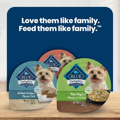 Blue Buffalo Delights Variety Pack Natural Grain Free Wet Dog Food for Small Breed Dogs (Filet Mignon Flavor & New York Strip Flavor) in Gravy with Natural Ingredients, 3.5-Oz. Each (12 Cups)9