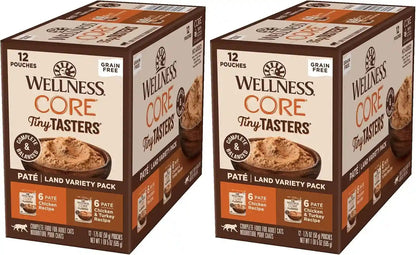 Wellness CORE Tiny Tasters Pate Variety Pack Adult Wet Cat Food, Natural, Protein Rich, Grain Free, Land Recipes, 1.75 Oz, Pack of 12 Pouches11