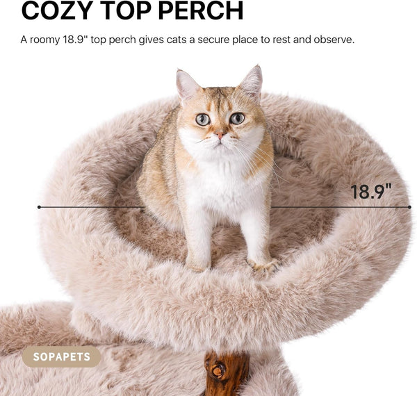 Sopapets Maine Coon Cat Tree for Large Cats, Solid Wood Cat Tower with Removable Cushions and Sisal Scratching Posts, Modern Boho Aesthetic Cat Furniture4