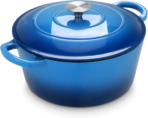 6 Qt Enameled Cast Iron Dutch Oven Pot with Lid，Oven Safe up to 500° F, Heavy-Duty Non-Stick Dutch Oven with Dual Handles for Bread Baking, Fry Foods, Braising, Stews, Roasting (Blue)1