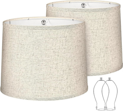 Lamp Shades Set of 2 – 𝟏𝟏.𝟔” 𝐓𝐨𝐩 𝐱 𝟏𝟐.𝟔” 𝐁𝐨𝐭𝐭𝐨𝐦 𝐱 𝟗.𝟖” 𝐇𝐢𝐠𝐡 Fits Harp-Style Bedside & Floor Lamp Shades – 𝐃𝐫𝐮𝐦 𝐒𝐡𝐚𝐩𝐞 Easy Assembly (Ships Rolled Flat) (Beige, Medium)1