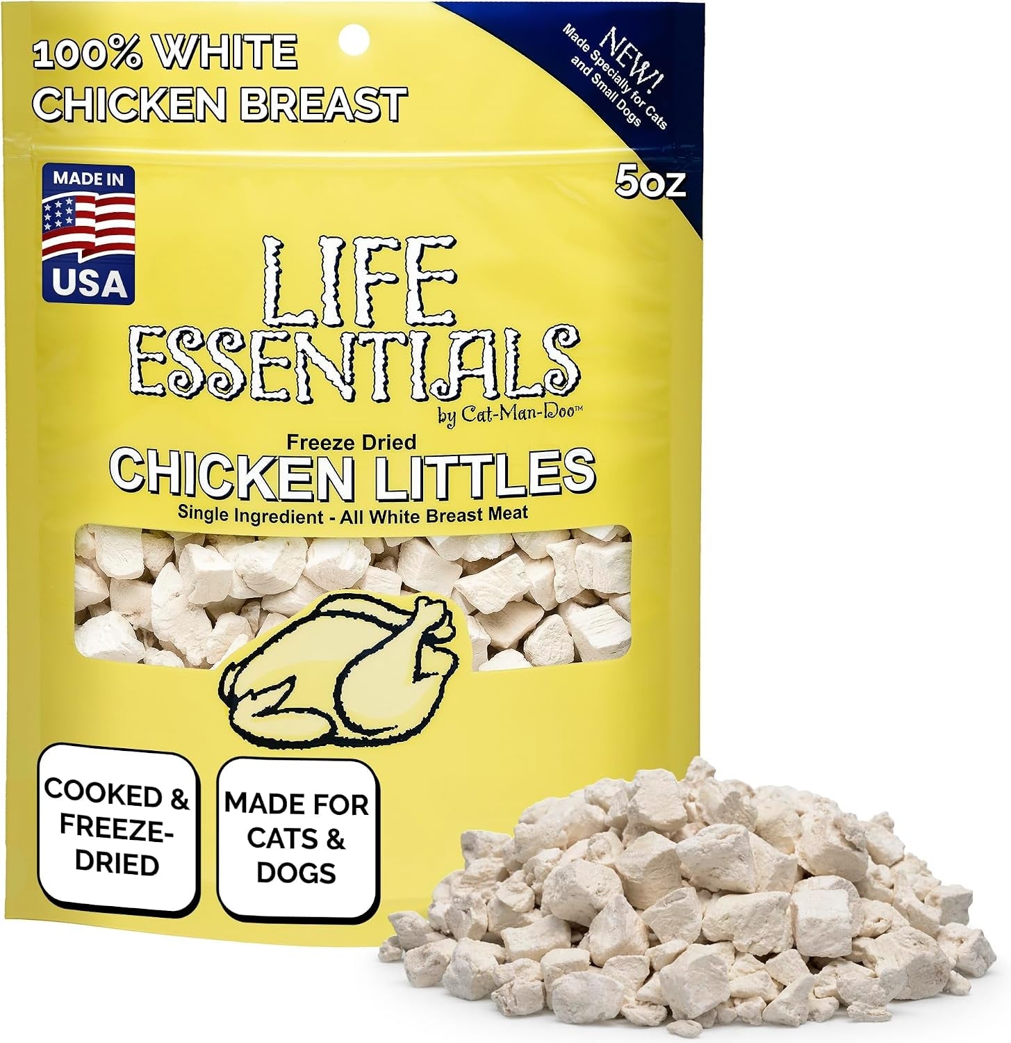 life-essentials-by-cat-man-doo-chicken-littles-5oz-bag-freeze-dried-chicken-cat-dog-treats-healthy-single-ingredient-training-treats-high-protein-cooked-diced-freeze-dried-healthy-chicken-cat-treats-small-dog-treats-high-protein-pet-treats-and-toppers-made-in-usa