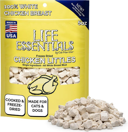 Life Essentials by Cat-Man-Doo | Chicken Littles - 5Oz Bag | Freeze Dried Chicken Cat & Dog Treats | Healthy, Single Ingredient, Training Treats, High Protein | Cooked, Diced & Freeze Dried, Healthy Chicken Cat Treats & Small Dog Treats, High Protein Pet Treats and Toppers, Made in USA1