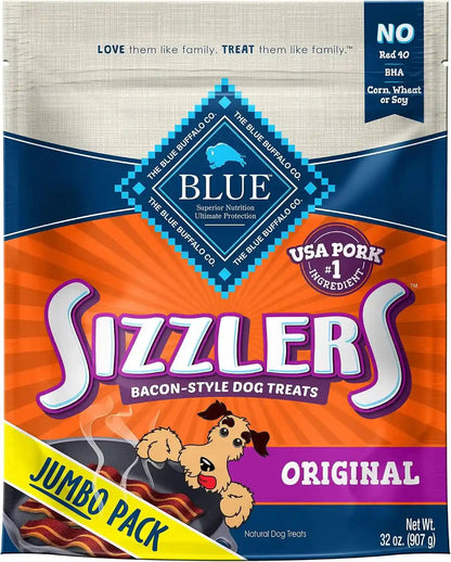 Blue Buffalo Sizzlers Natural Soft Dog Treats, Bacon-Style Soft-Moist Dog Treats with Real USA Pork, Original Flavor, 6-Oz Bag16