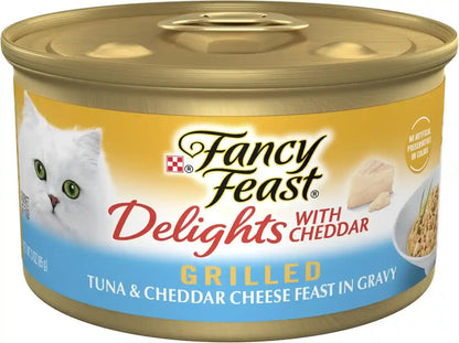 Purina Fancy Feast Delights with Cheddar Grilled Tuna and Cheddar Cheese Feast in Wet Cat Food Gravy Cat Food - (Pack of 24) 3 Oz. Cans1